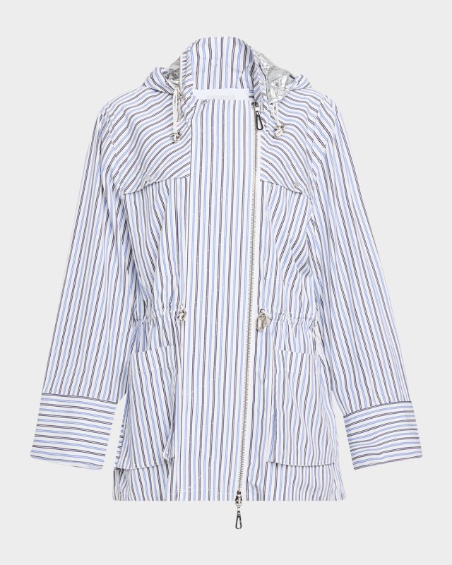 Striped Cotton Hooded Zip Jacket